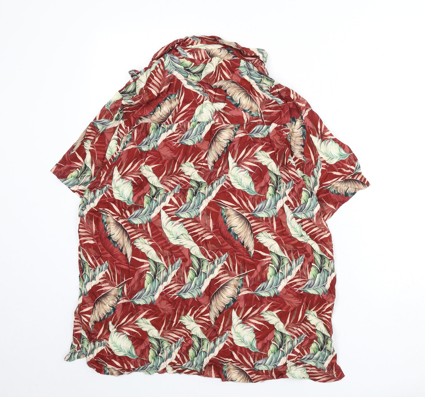 Burton Mens Multicoloured Geometric Viscose Button-Up Size L Collared Button - Leaf Print