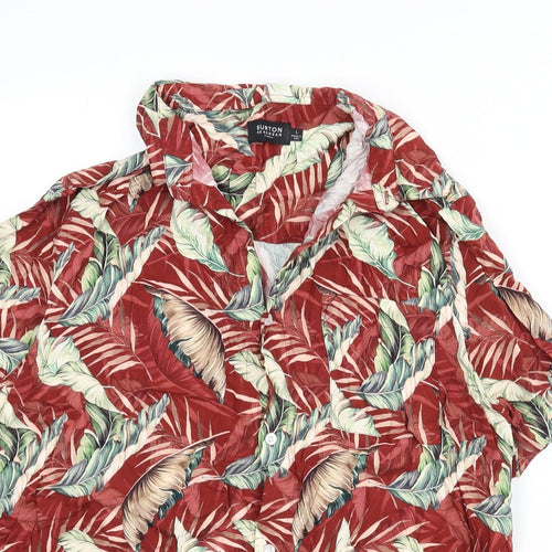 Burton Mens Multicoloured Geometric Viscose Button-Up Size L Collared Button - Leaf Print