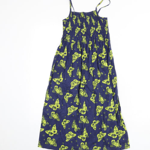 Indigo Girls Blue Geometric 100% Cotton A-Line Size 7 Years Square Neck Pullover - Butterfly Print