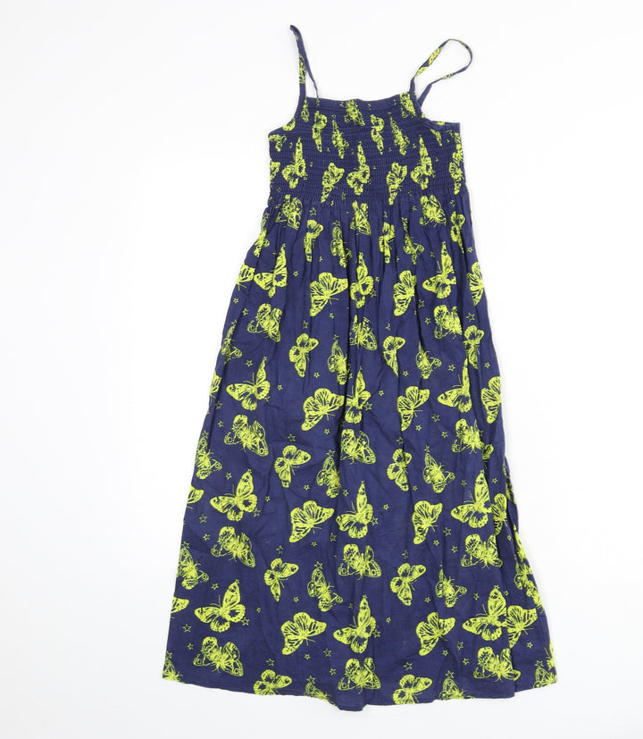 Indigo Girls Blue Geometric 100% Cotton A-Line Size 7 Years Square Neck Pullover - Butterfly Print