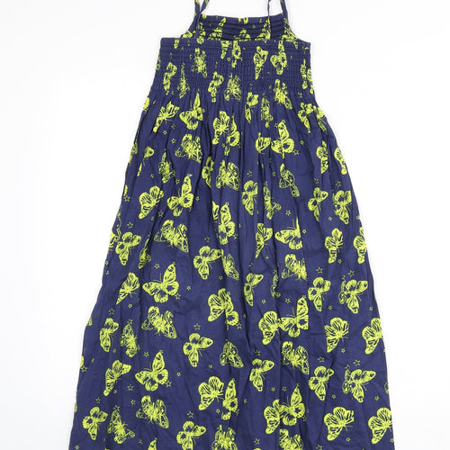 Indigo Girls Blue Geometric 100% Cotton A-Line Size 7 Years Square Neck Pullover - Butterfly Print