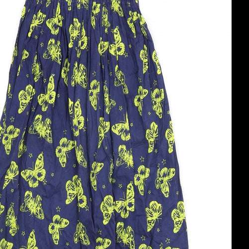 Indigo Girls Blue Geometric 100% Cotton A-Line Size 7 Years Square Neck Pullover - Butterfly Print
