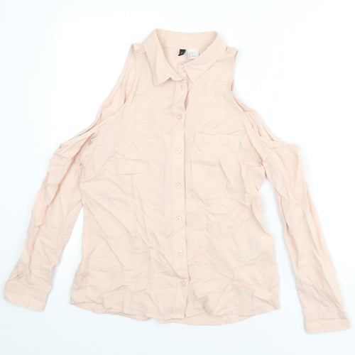 Divided by H&M Womens Pink Viscose Basic Button-Up Size 6 Collared - Shoulder Cut Outs