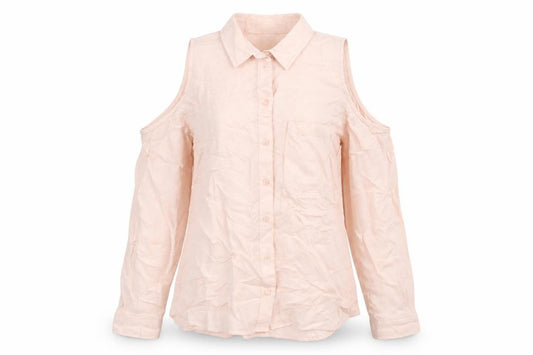 Front view of Divided by H&M women’s pink viscose basic button-up, size UK 6, collared - shoulder cut outs
