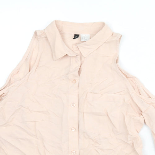 Divided by H&M Womens Pink Viscose Basic Button-Up Size 6 Collared - Shoulder Cut Outs