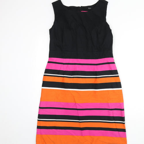 BHS Womens Multicoloured Striped Cotton A-Line Size 16 Round Neck Zip