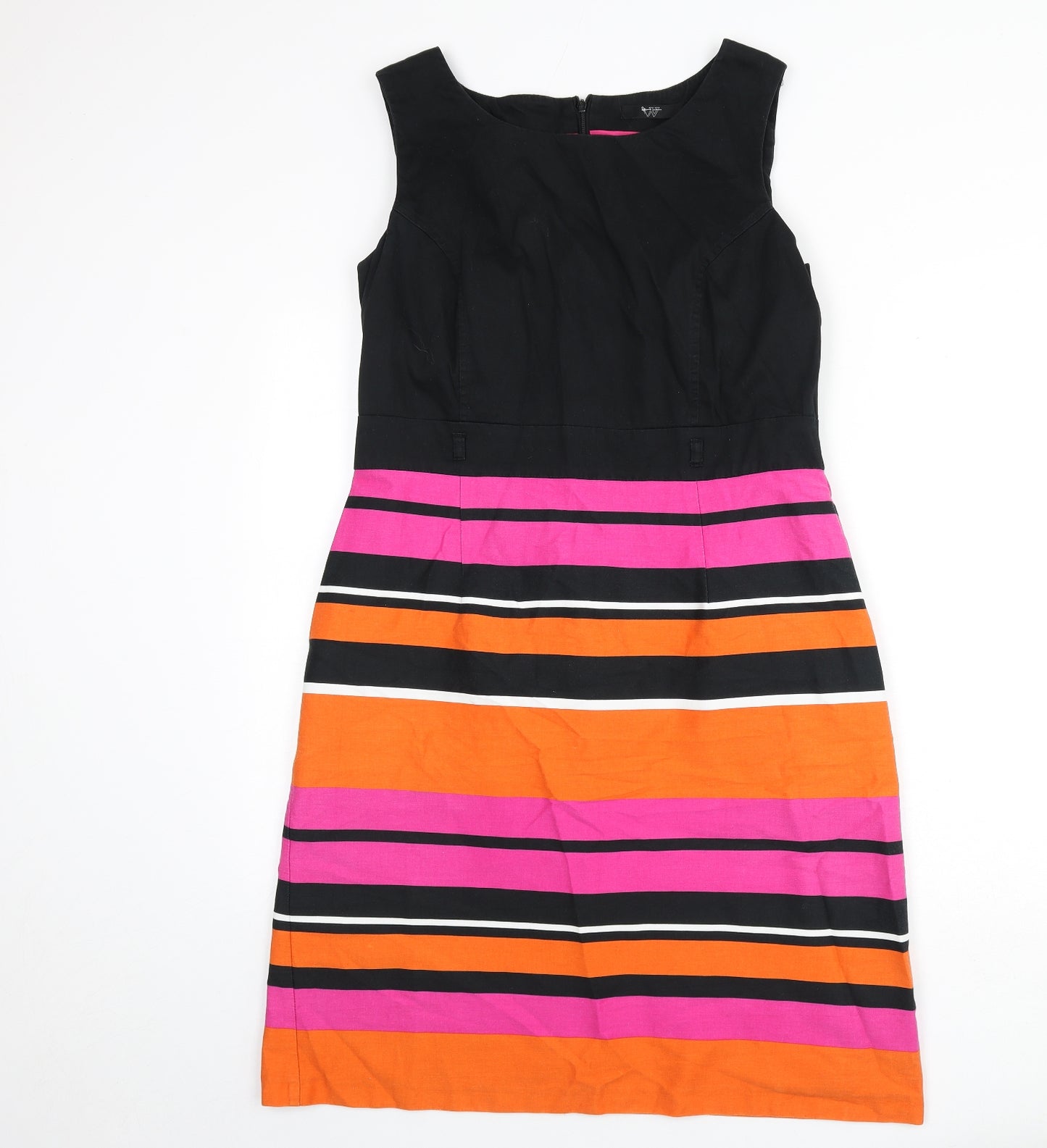 BHS Womens Multicoloured Striped Cotton A-Line Size 16 Round Neck Zip