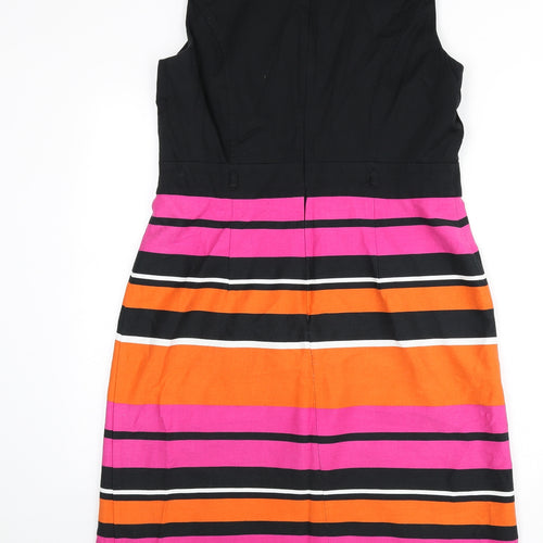 BHS Womens Multicoloured Striped Cotton A-Line Size 16 Round Neck Zip