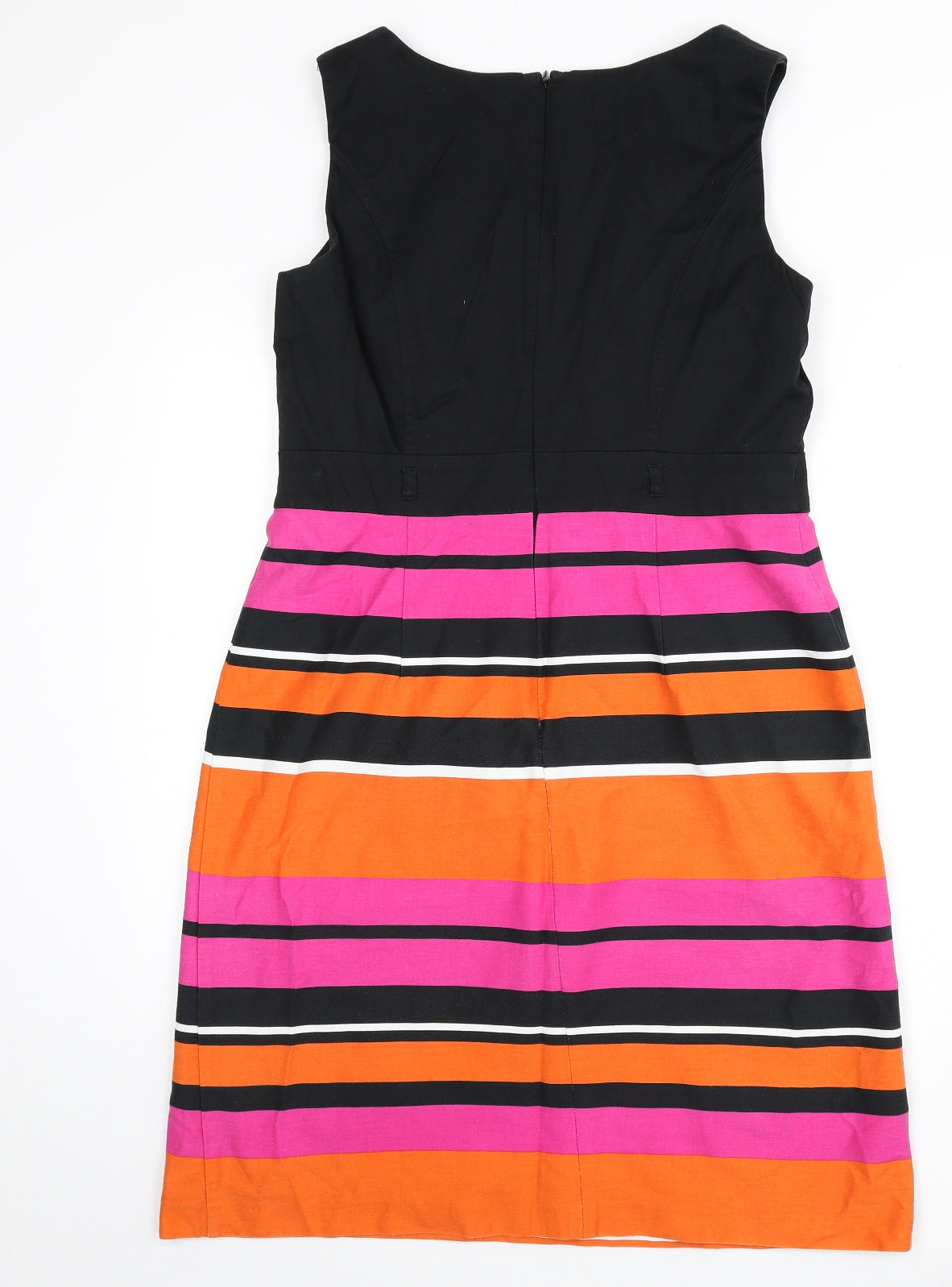BHS Womens Multicoloured Striped Cotton A-Line Size 16 Round Neck Zip