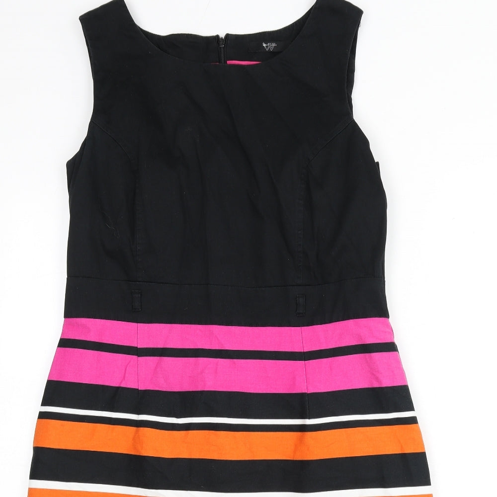 BHS Womens Multicoloured Striped Cotton A-Line Size 16 Round Neck Zip