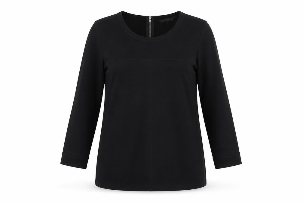 Front view of Next women’s black polyester basic blouse, size UK 10, round neck
