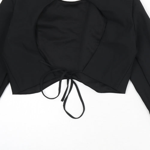 Zara Womens Black Polyester Basic T-Shirt Size M Round Neck - Tie Back, Back Cut Out