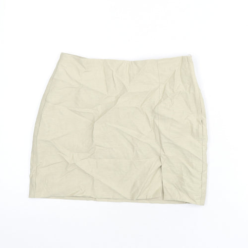 H&M Womens Beige Viscose Mini Skirt Size 6 Zip - Slit