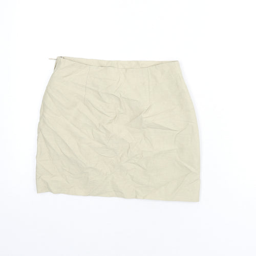 H&M Womens Beige Viscose Mini Skirt Size 6 Zip - Slit