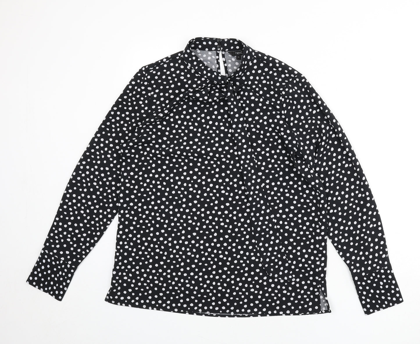 NEXT Womens Black Polka Dot Polyester Basic Blouse Size 10 Mock Neck