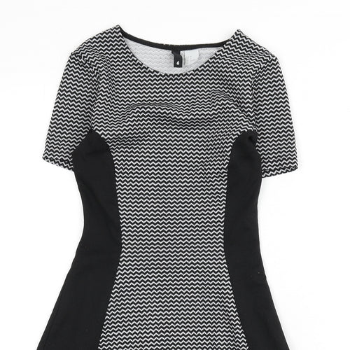 Divided by H&M Womens Black Geometric Polyester A-Line Size 6 Round Neck Pullover - Zig Zag Pattern