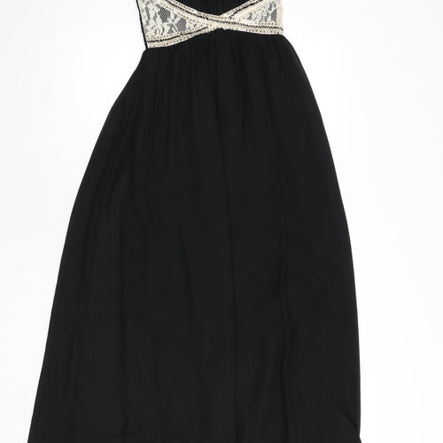 Little Mistress Womens Black Polyester Maxi Size 8 Scoop Neck Pullover - Sequins, Lace Detail
