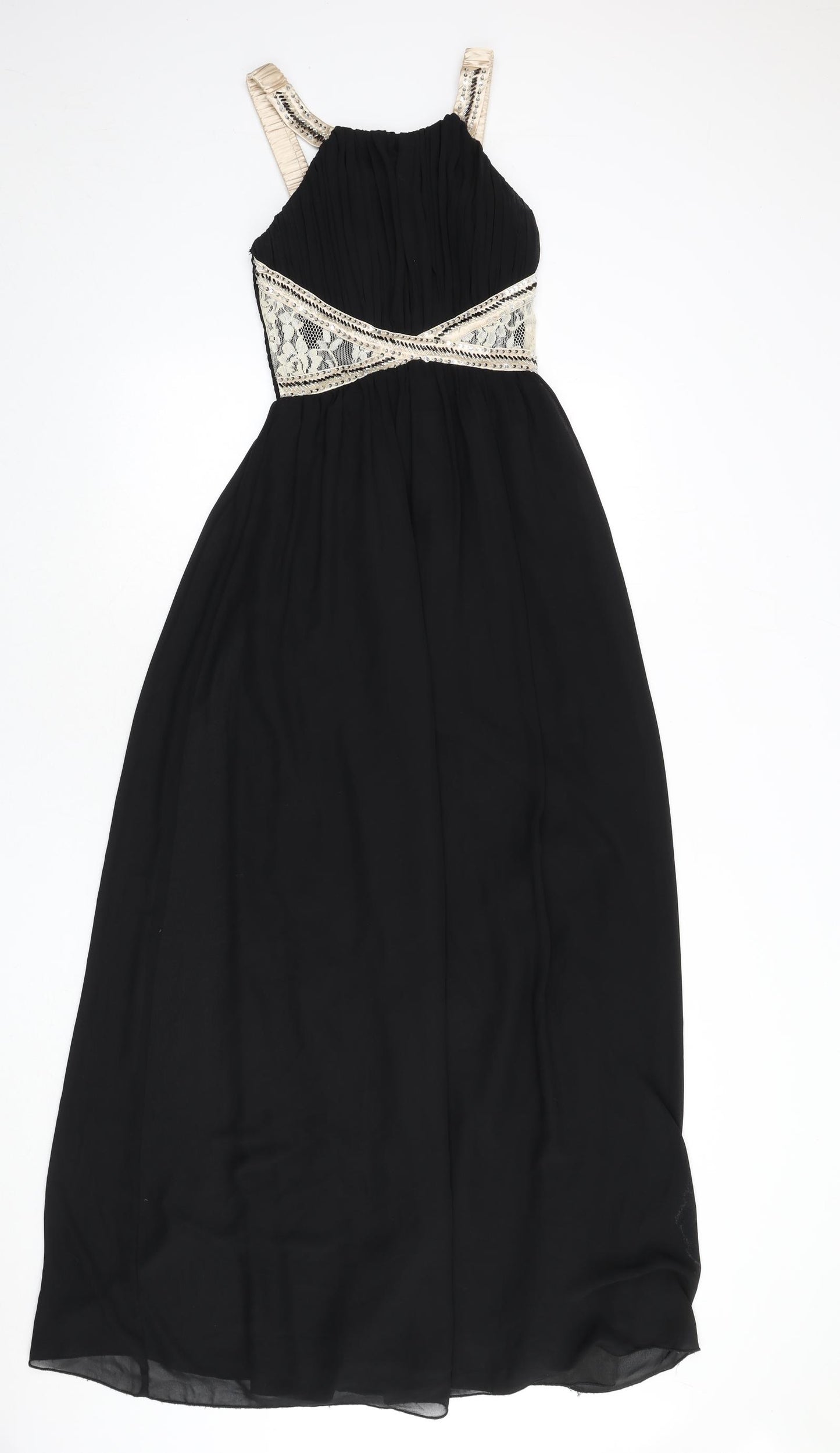 Little Mistress Womens Black Polyester Maxi Size 8 Scoop Neck Pullover - Sequins, Lace Detail