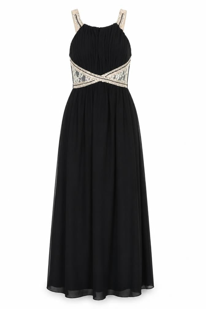 Little Mistress Womens Black Polyester Maxi Size 8 Scoop Neck Pullover - Sequins, Lace Detail