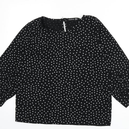 Boohoo Womens Black Polka Dot Polyester Basic Blouse Size 10 Round Neck