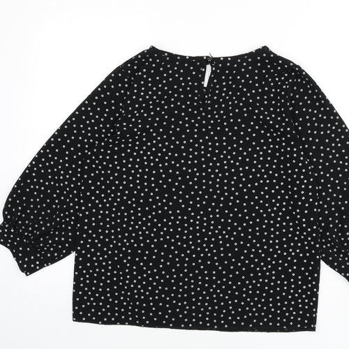 Boohoo Womens Black Polka Dot Polyester Basic Blouse Size 10 Round Neck