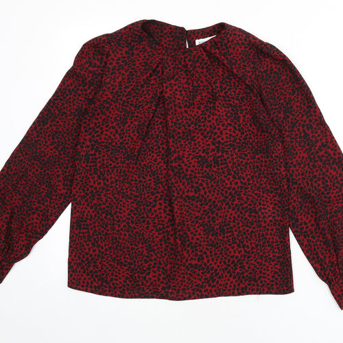 Warehouse Womens Red Animal Print Polyester Basic Blouse Size 8 Round Neck - Leopard Print
