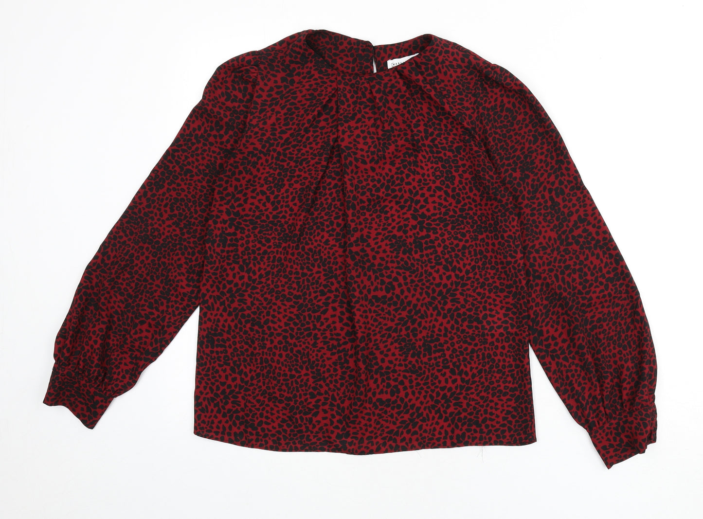 Warehouse Womens Red Animal Print Polyester Basic Blouse Size 8 Round Neck - Leopard Print