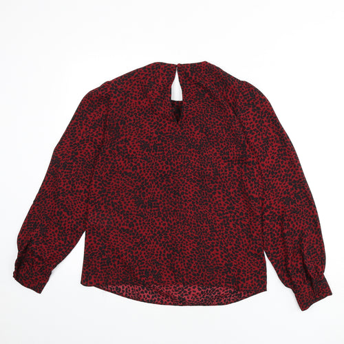Warehouse Womens Red Animal Print Polyester Basic Blouse Size 8 Round Neck - Leopard Print