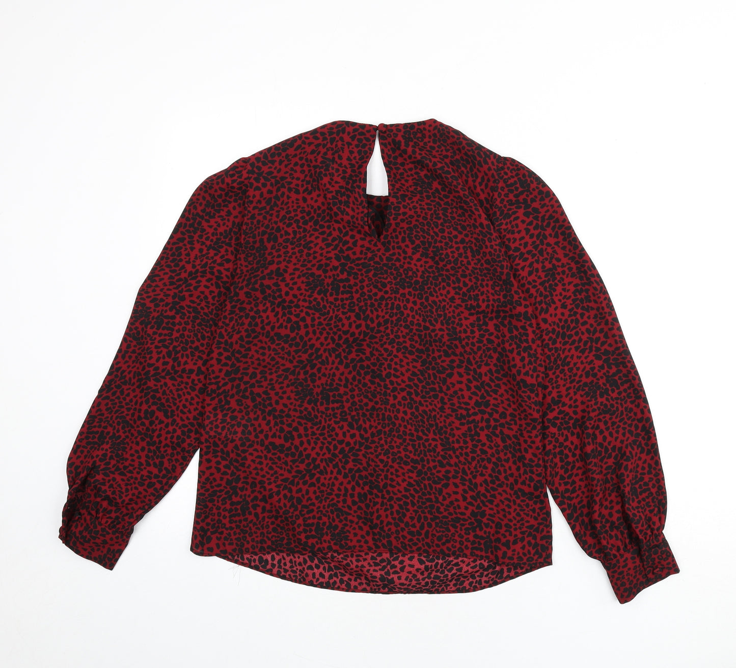 Warehouse Womens Red Animal Print Polyester Basic Blouse Size 8 Round Neck - Leopard Print