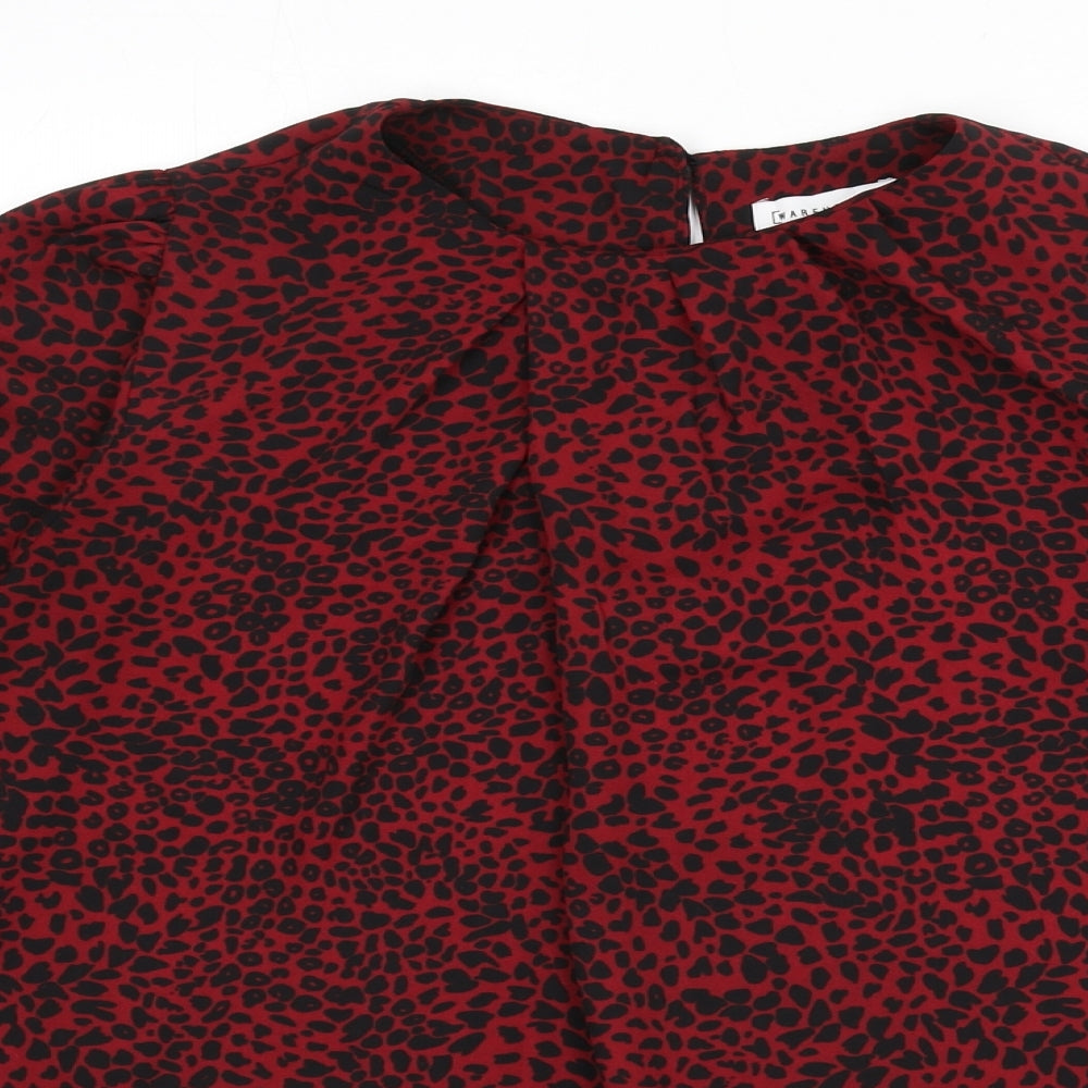 Warehouse Womens Red Animal Print Polyester Basic Blouse Size 8 Round Neck - Leopard Print