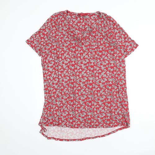 NEXT Womens Red Floral Viscose Sheath Size 18 V-Neck Pullover