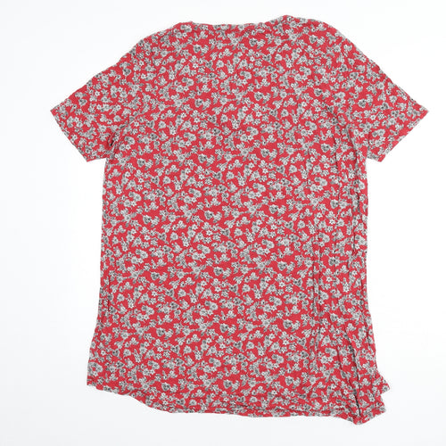 NEXT Womens Red Floral Viscose Sheath Size 18 V-Neck Pullover