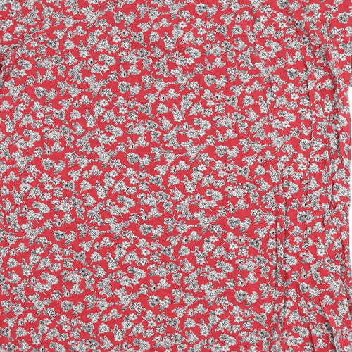NEXT Womens Red Floral Viscose Sheath Size 18 V-Neck Pullover