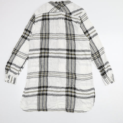 NEXT Womens White Plaid Viscose Shirt Dress Size 14 Round Neck Button