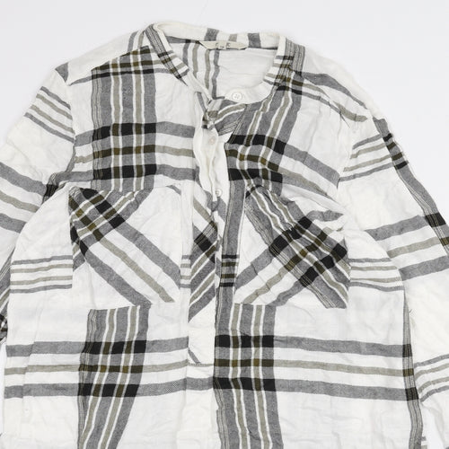 NEXT Womens White Plaid Viscose Shirt Dress Size 14 Round Neck Button