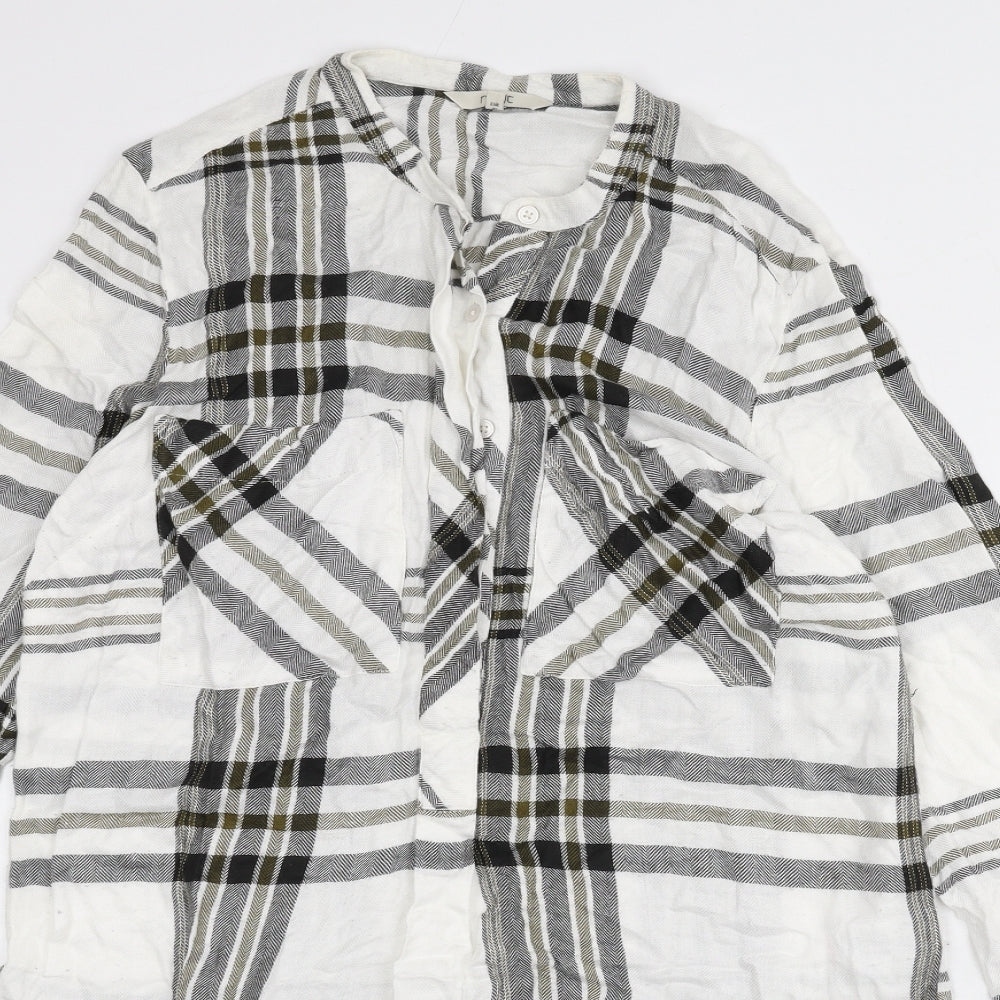 NEXT Womens White Plaid Viscose Shirt Dress Size 14 Round Neck Button
