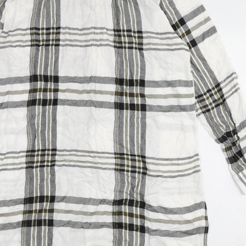 NEXT Womens White Plaid Viscose Shirt Dress Size 14 Round Neck Button