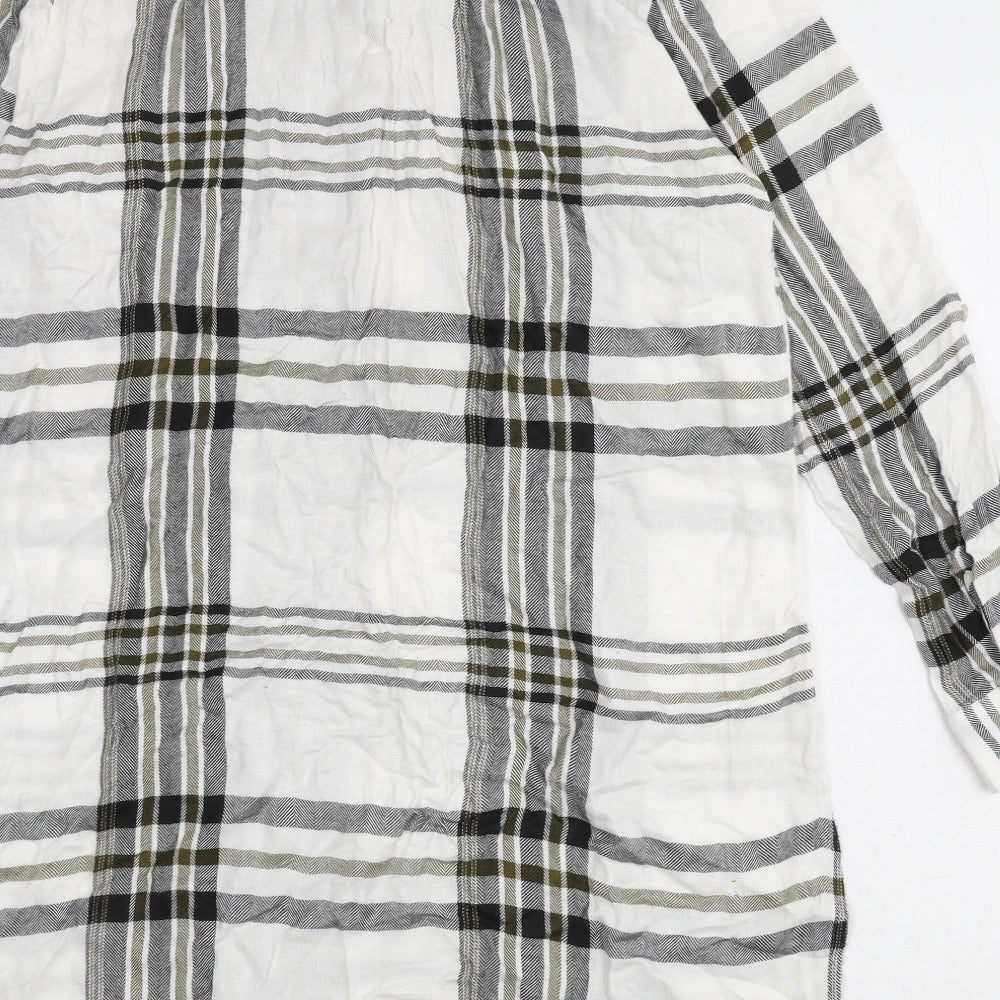 NEXT Womens White Plaid Viscose Shirt Dress Size 14 Round Neck Button