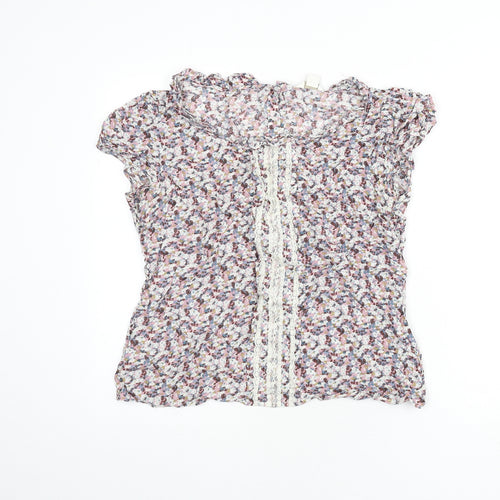 Monsoon Womens Multicoloured Floral Viscose Basic Blouse Size 14 Round Neck - Lace Detail