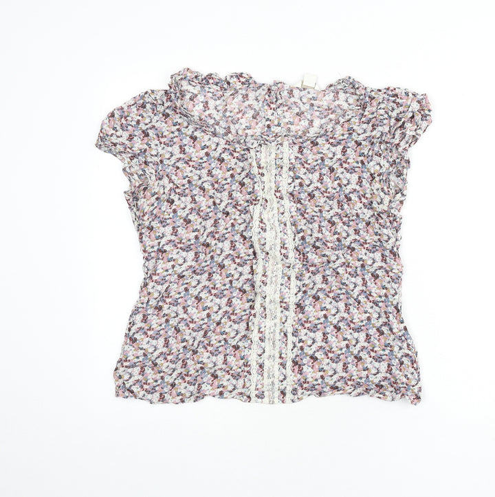 Monsoon Womens Multicoloured Floral Viscose Basic Blouse Size 14 Round Neck - Lace Detail