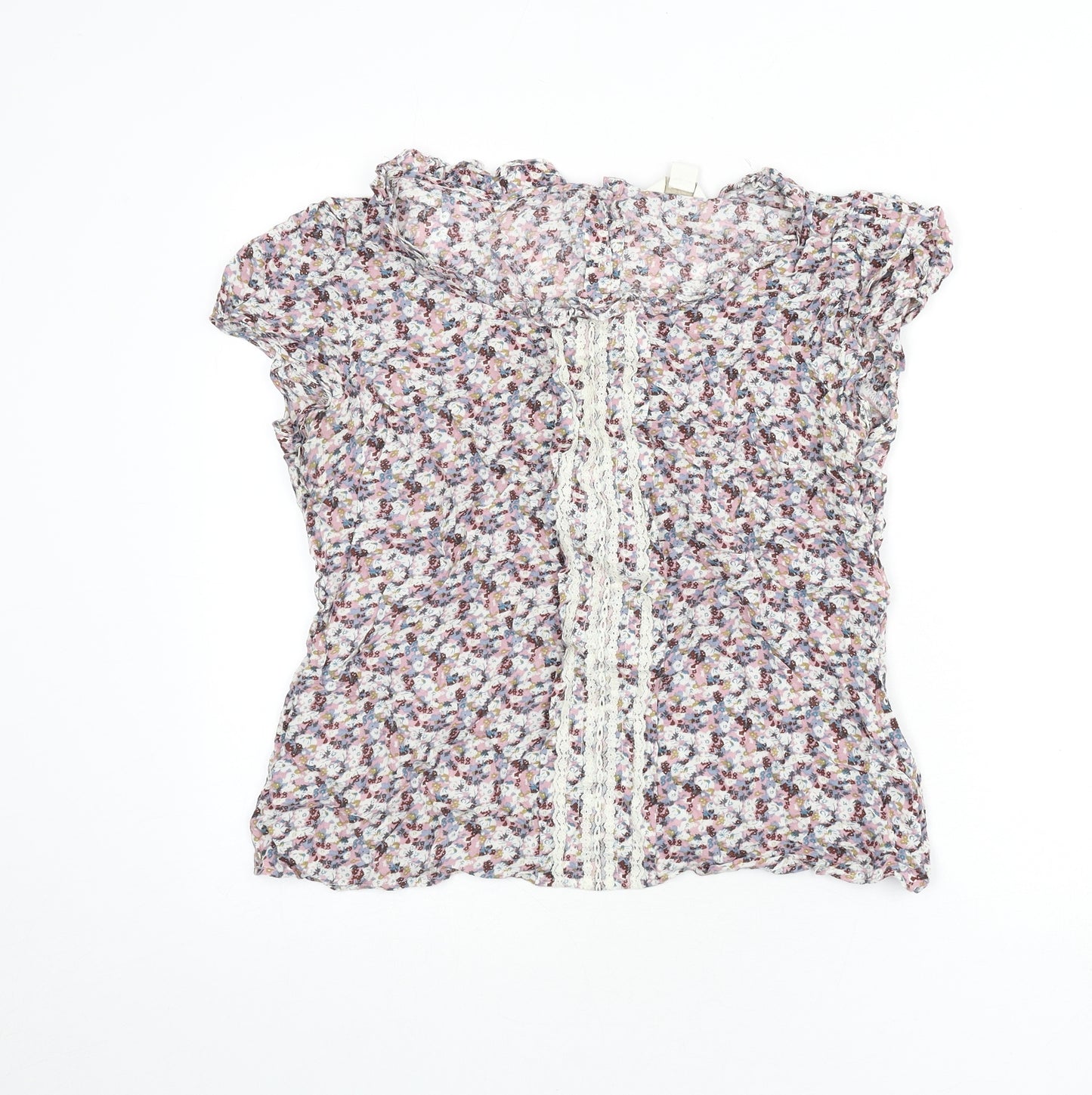 Monsoon Womens Multicoloured Floral Viscose Basic Blouse Size 14 Round Neck - Lace Detail