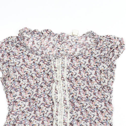 Monsoon Womens Multicoloured Floral Viscose Basic Blouse Size 14 Round Neck - Lace Detail