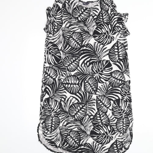 Marks and Spencer Womens Black Geometric Viscose Sheath Size 14 Round Neck Pullover - Leaf Print
