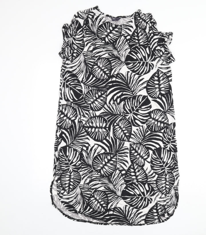 Marks and Spencer Womens Black Geometric Viscose Sheath Size 14 Round Neck Pullover - Leaf Print
