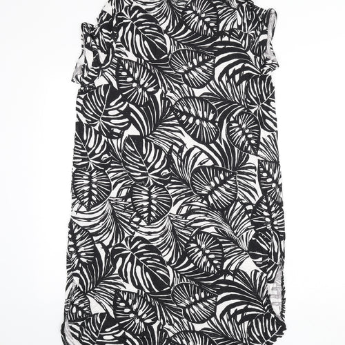 Marks and Spencer Womens Black Geometric Viscose Sheath Size 14 Round Neck Pullover - Leaf Print