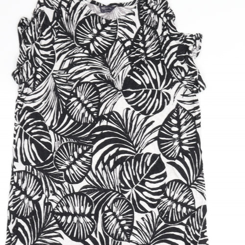 Marks and Spencer Womens Black Geometric Viscose Sheath Size 14 Round Neck Pullover - Leaf Print