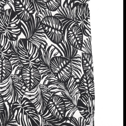 Marks and Spencer Womens Black Geometric Viscose Sheath Size 14 Round Neck Pullover - Leaf Print