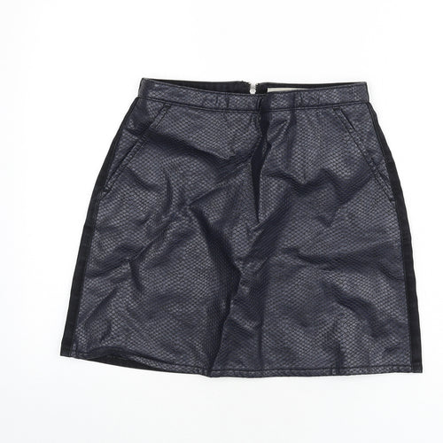 Topshop Womens Blue Animal Print Cotton A-Line Skirt Size 28 in Zip - Snake Skin Print, Faux Leather