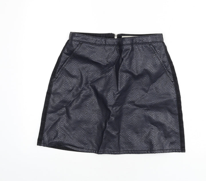 Topshop Womens Blue Animal Print Cotton A-Line Skirt Size 28 in Zip - Snake Skin Print, Faux Leather