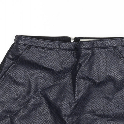 Topshop Womens Blue Animal Print Cotton A-Line Skirt Size 28 in Zip - Snake Skin Print, Faux Leather